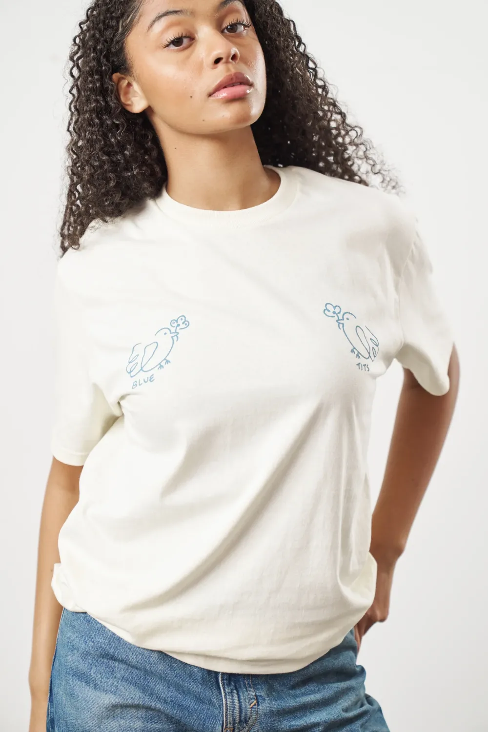 Other Side Store 'Blue Tits' Tee - Off White