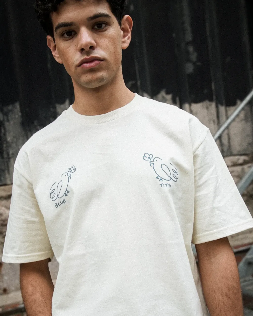 Other Side Store 'Blue Tits' Tee - Off White