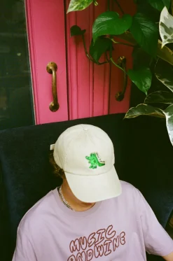 Other Side Store 'Croc' Embroidered Vintage Washed Cap - Beige