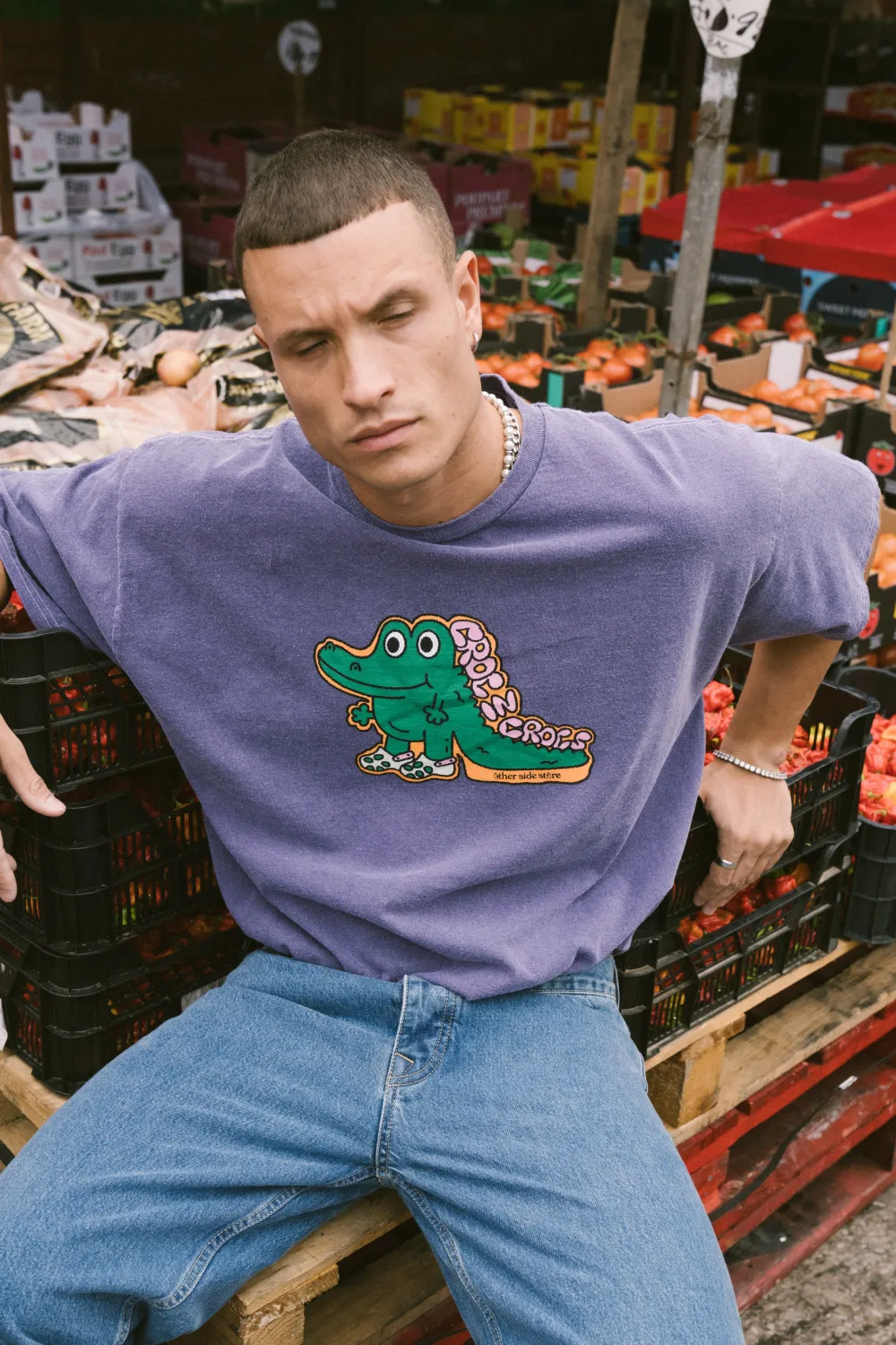 Other Side Store 'Croc In Crocs' Vintage Washed Tee - Violet