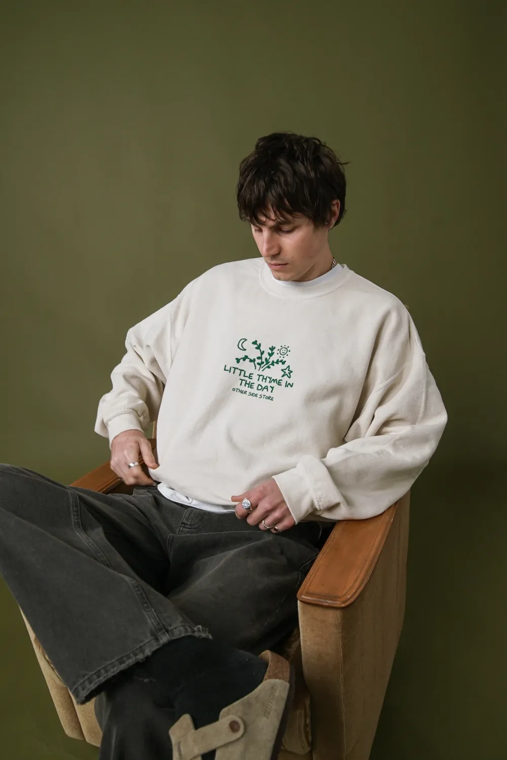 Other Side Store 'Little Thyme' Vintage Washed Sweater - Cream