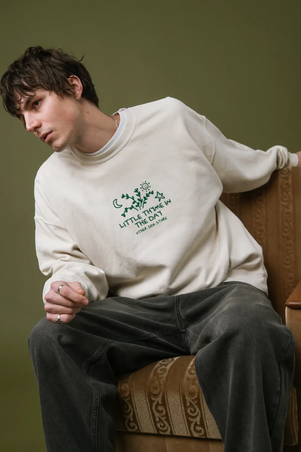 Other Side Store 'Little Thyme' Vintage Washed Sweater - Cream
