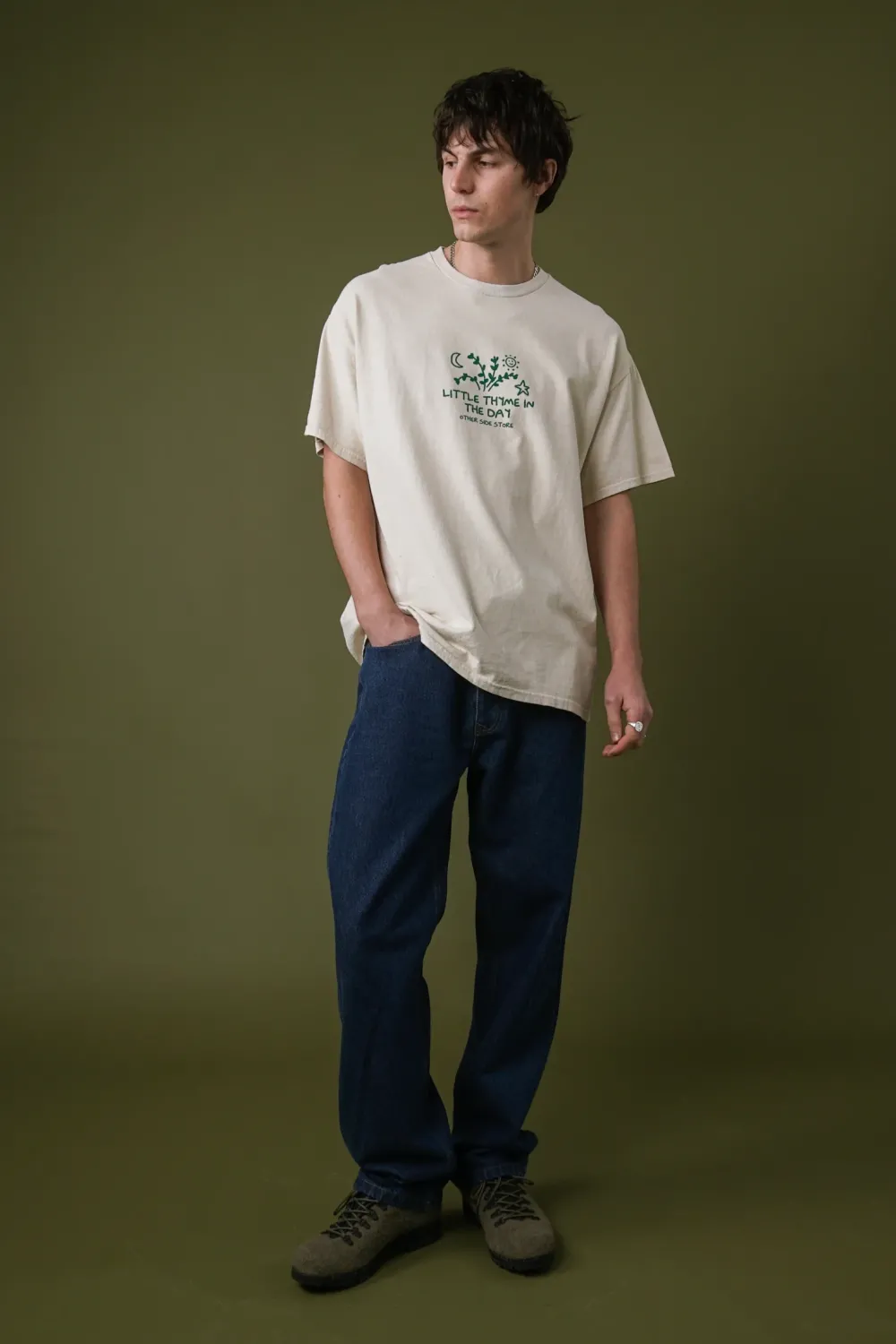 Other Side Store 'Little Thyme' Vintage Washed Tee - Cream