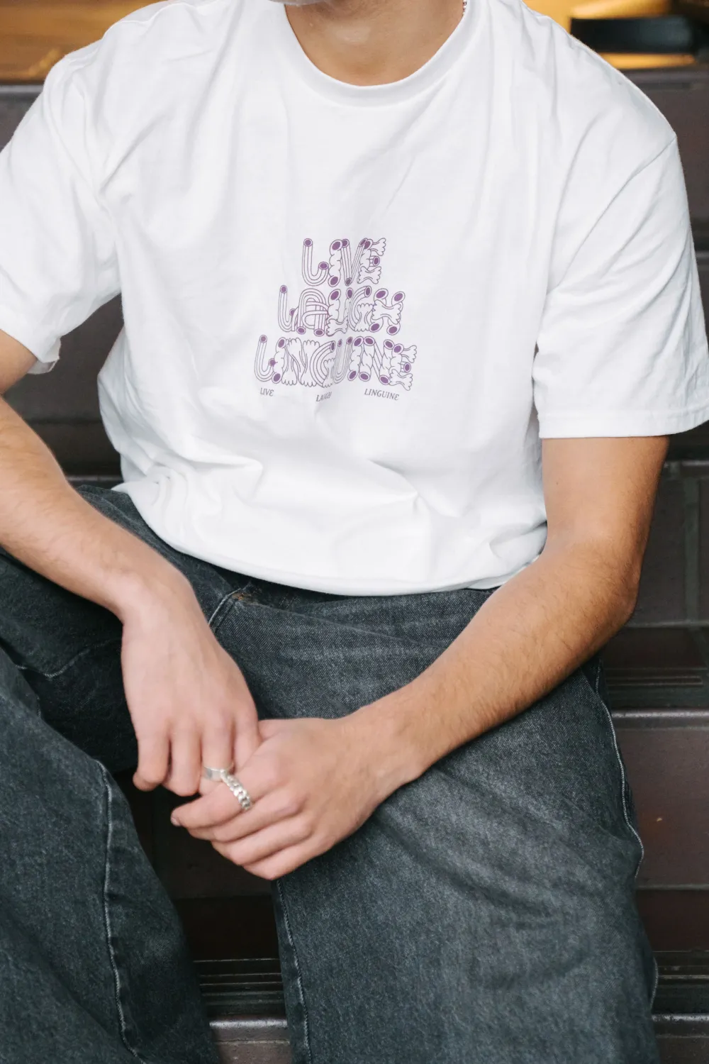 Other Side Store 'Live Laugh Linguine' Tee - White