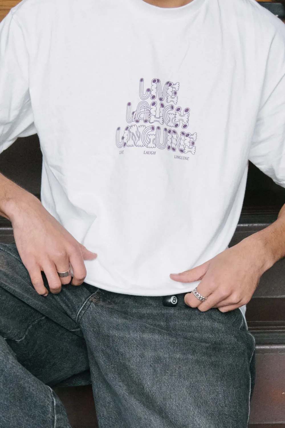 Other Side Store 'Live Laugh Linguine' Tee - White