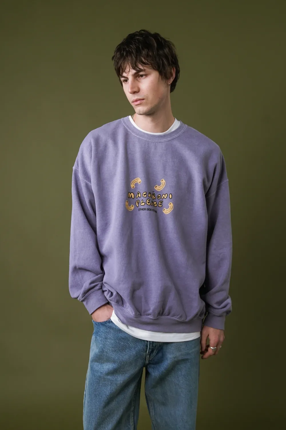 Other Side Store 'Macaroni Please' Vintage Washed Sweater - Lilac
