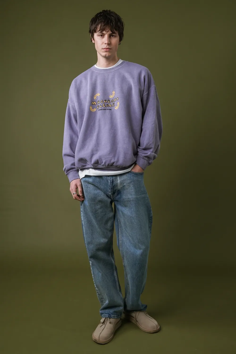 Other Side Store 'Macaroni Please' Vintage Washed Sweater - Lilac