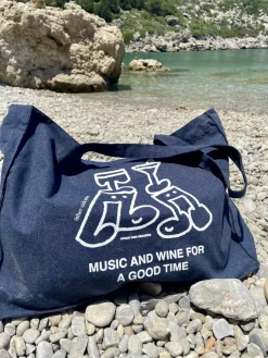 Other Side Store 'Music & Wine' Organic Tote - Navy Denim