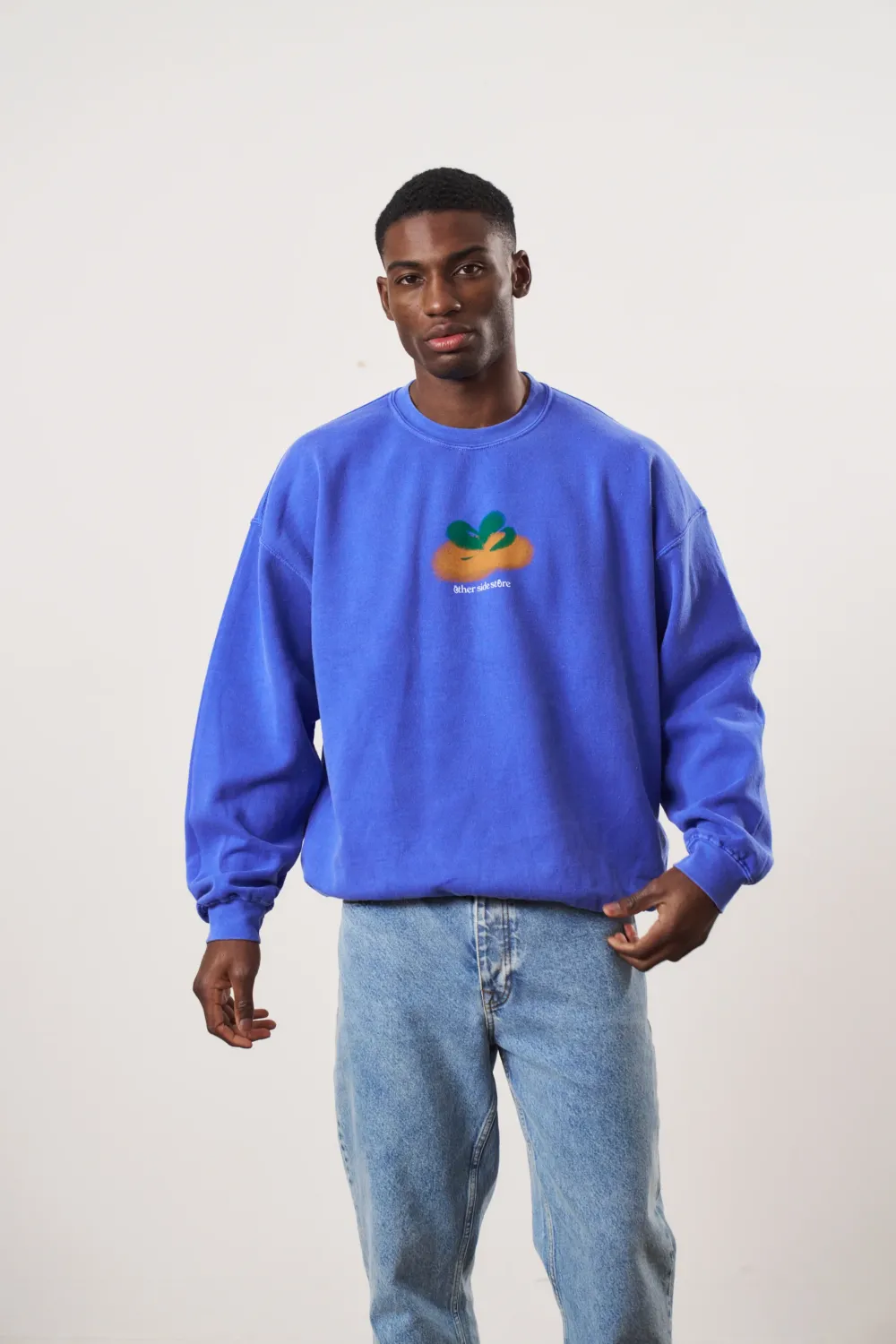 Other Side Store 'Orange' Vintage Washed Sweater - Royal Blue