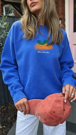 Other Side Store 'Orange' Vintage Washed Sweater - Royal Blue