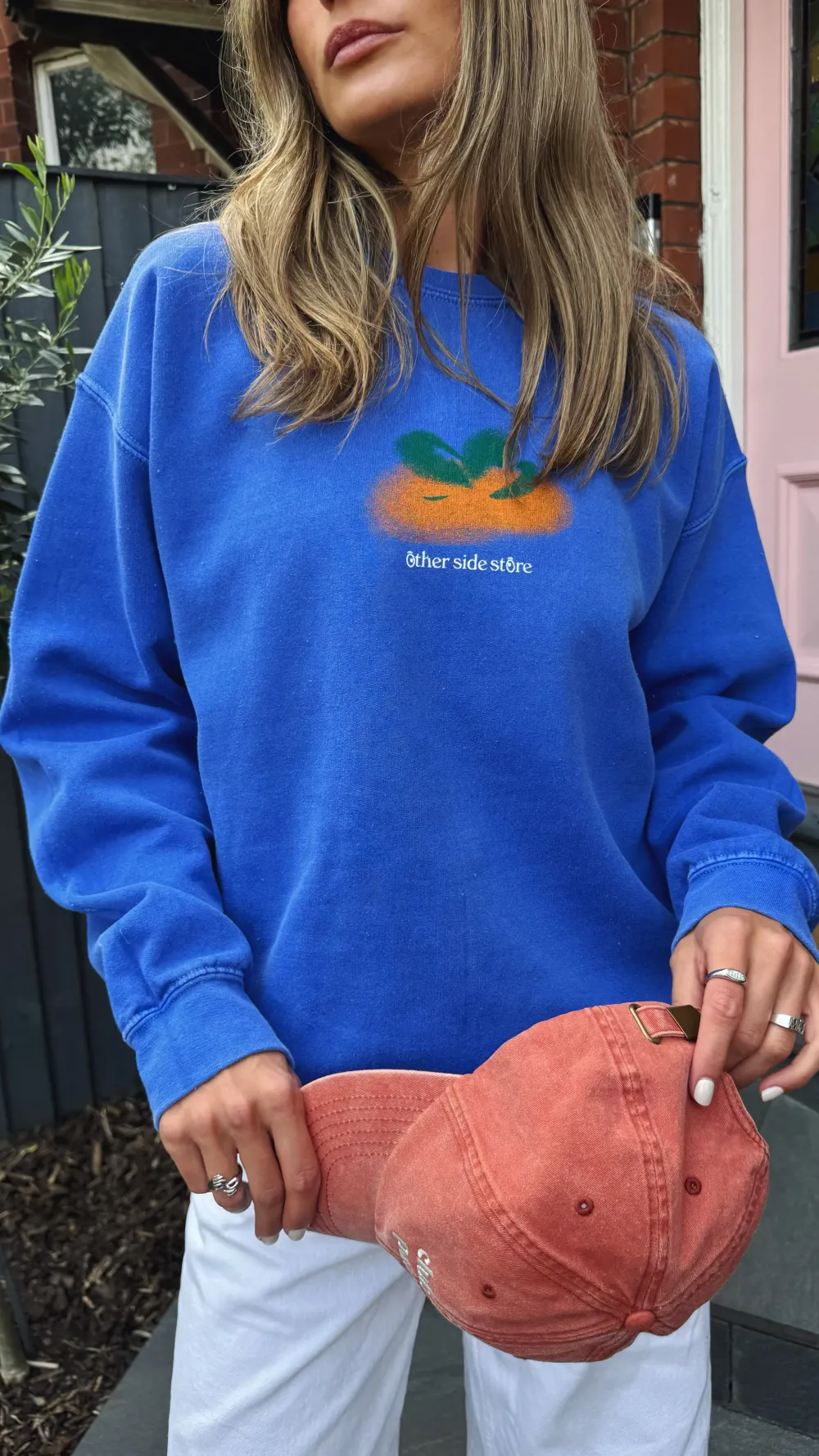 Other Side Store 'Orange' Vintage Washed Sweater - Royal Blue