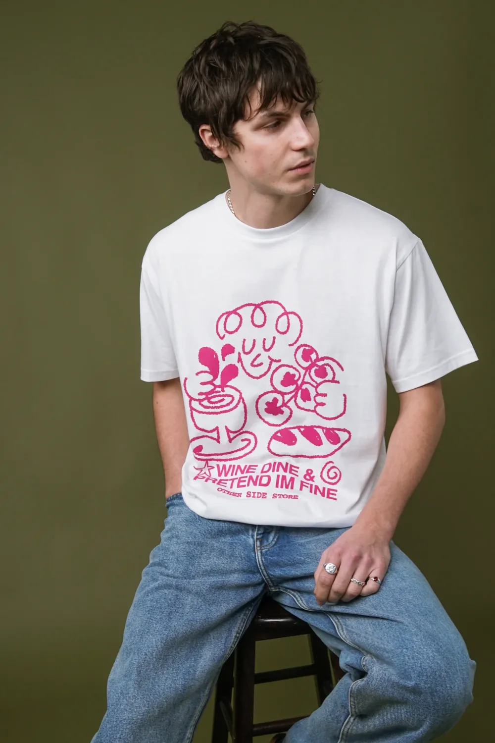Other Side Store 'Wine, Dine & Pretend' Tee - White