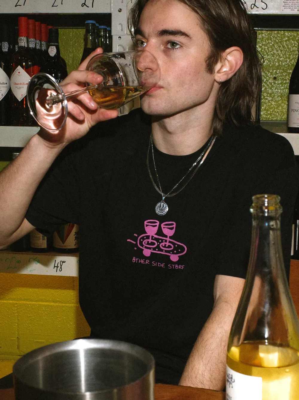Other Side Store 'Wine Skate' Tee - Black/ Ecru/ Navy