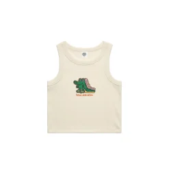 Other Side Store WMNS 'Crocs' Embroidered Crop Rib Tank - Ecru