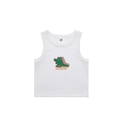 Other Side Store WMNS 'Crocs' Embroidered Crop Rib Tank - White