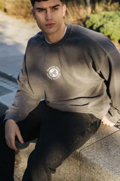 Seasonal Hero 'Aspire' Embroidered  Vintage Washed Sweater - Charcoal
