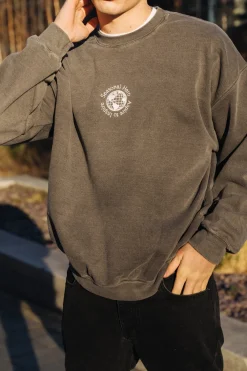 Seasonal Hero 'Aspire' Embroidered  Vintage Washed Sweater - Charcoal