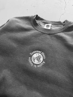 Seasonal Hero 'Aspire' Embroidered  Vintage Washed Sweater - Charcoal