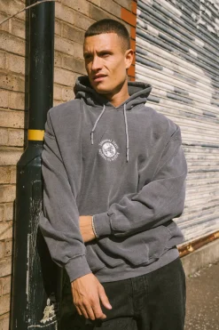 Seasonal Hero 'Aspire' Embroidered Vintage Washed Hoodie - Charcoal