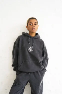 Seasonal Hero 'Aspire' Embroidered Vintage Washed Hoodie - Charcoal