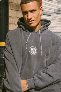 Seasonal Hero 'Aspire' Embroidered Vintage Washed Hoodie - Charcoal