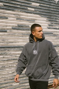 Seasonal Hero 'Aspire' Embroidered Vintage Washed Hoodie - Charcoal