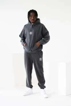 Seasonal Hero 'Aspire' Embroidered Vintage Washed Hoodie - Charcoal