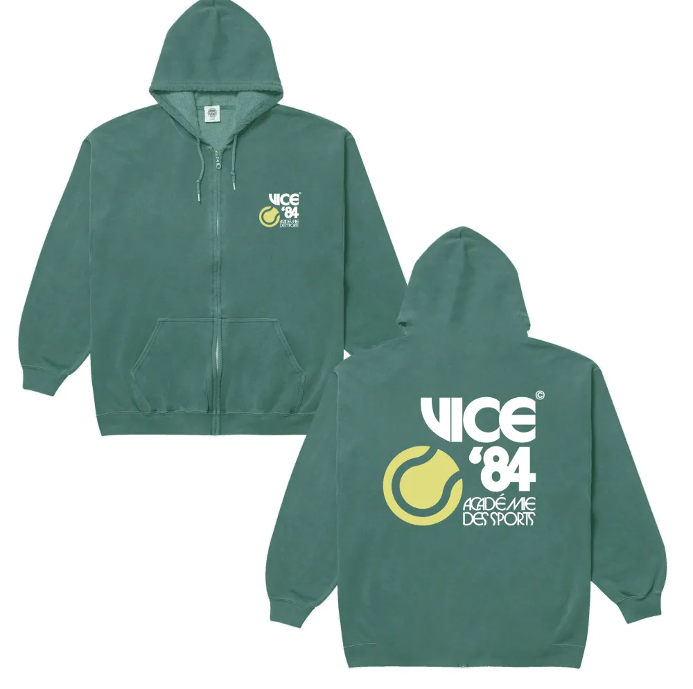 Vice 84 *10 Years Of* 'Tennis' Zip Up Vintage Washed Hoodie - Green