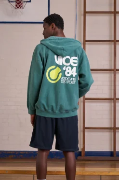 Vice 84 *10 Years Of* 'Tennis' Zip Up Vintage Washed Hoodie - Green