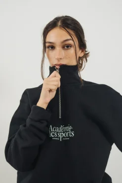 Vice 84 'Académie Des Sports Script' 1/4 Zip Sweater - Black