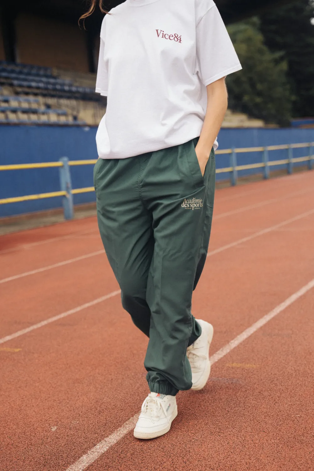 Vice 84 'Académie Des Sports Script' Nylon Trackpants - Green