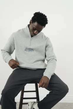 Vice 84 'Académie Des Sports Script' 1/4 Zip Sweater - Grey