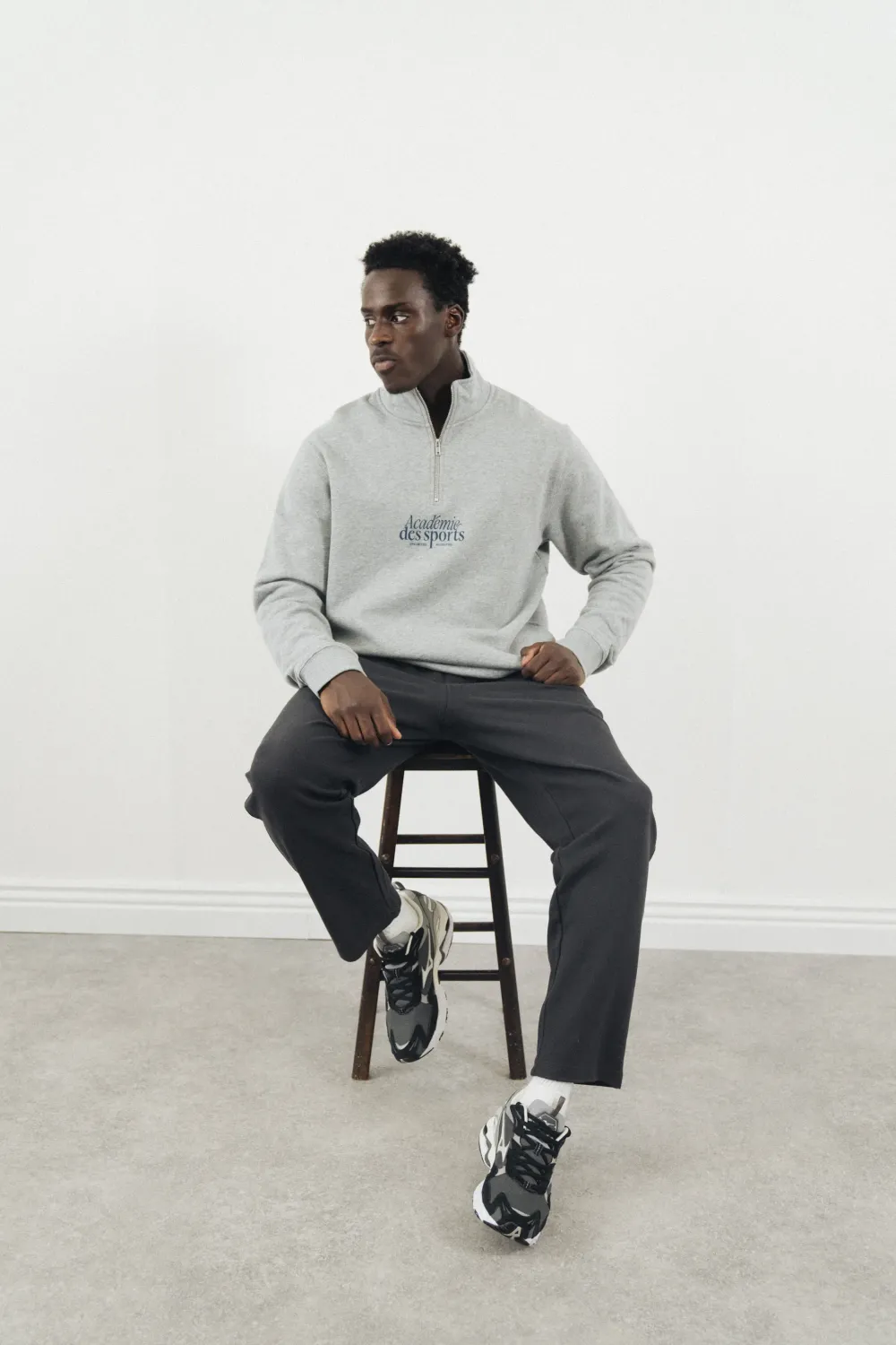Vice 84 'Académie Des Sports Script' 1/4 Zip Sweater - Grey