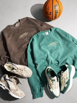 Discounted Bundles Vice 84 'Athletics' Vintage Washed Sweater Twinpack - Emerald Green/Chocolate