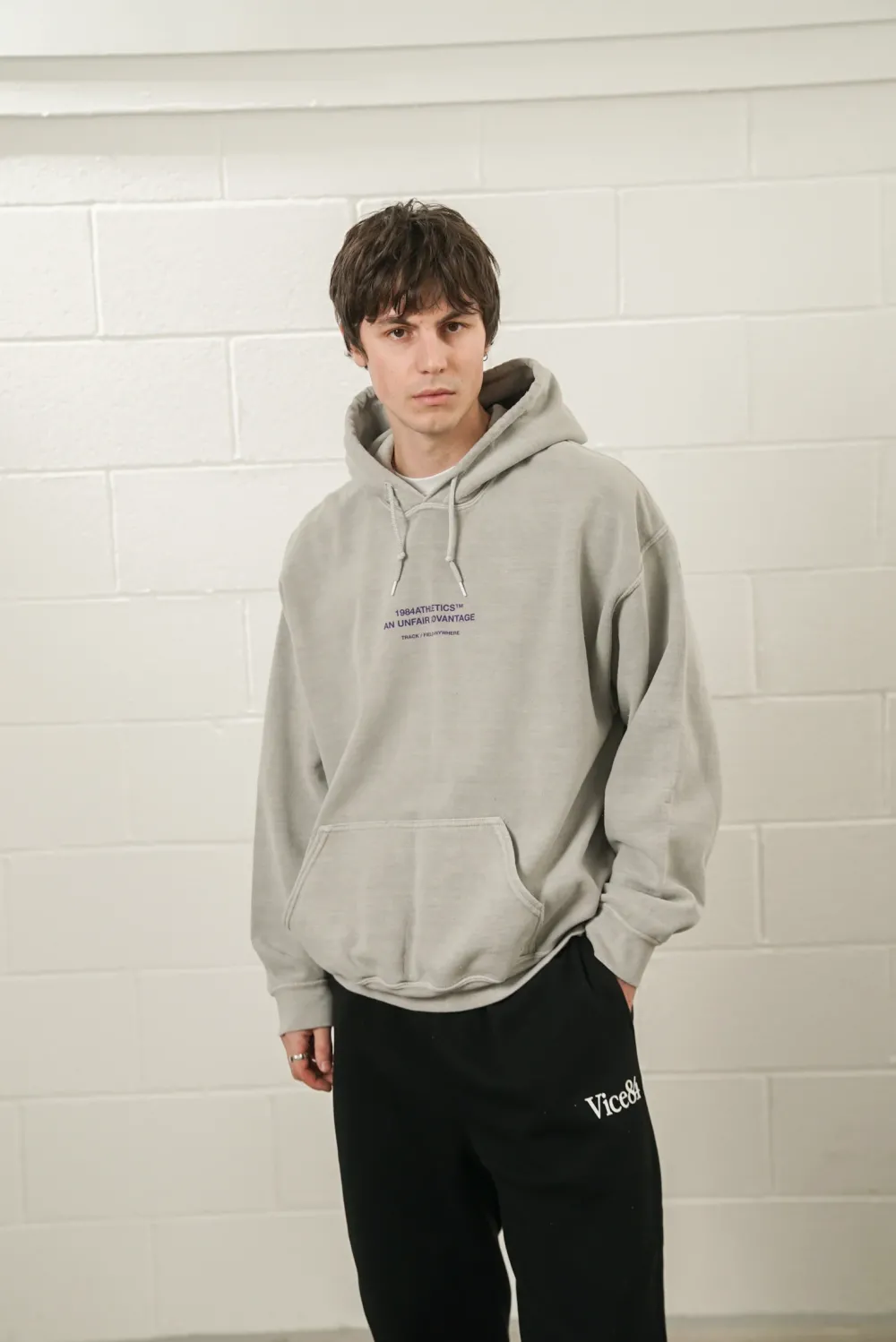 Vice 84 'Athletics' Vintage Washed Hoodie - Ash