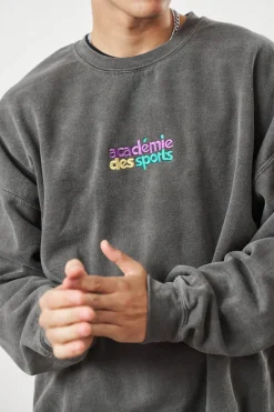 Vice 84 'Club Académie' Embroidered Sweater - Vintage Washed Charcoal