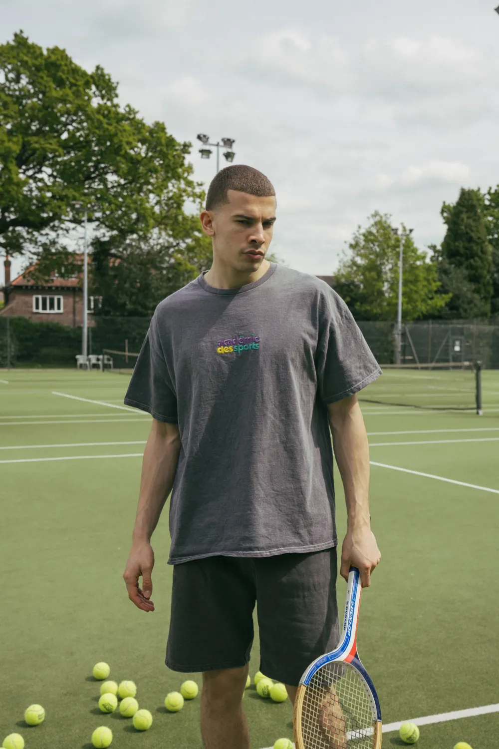 Vice 84 'Club Académie' Embroidered Tee - Vintage Washed Charcoal