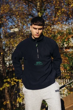 Vice 84 'Disc' Fleece 1/2 Zip Pullover - Black / Navy / Forest Green