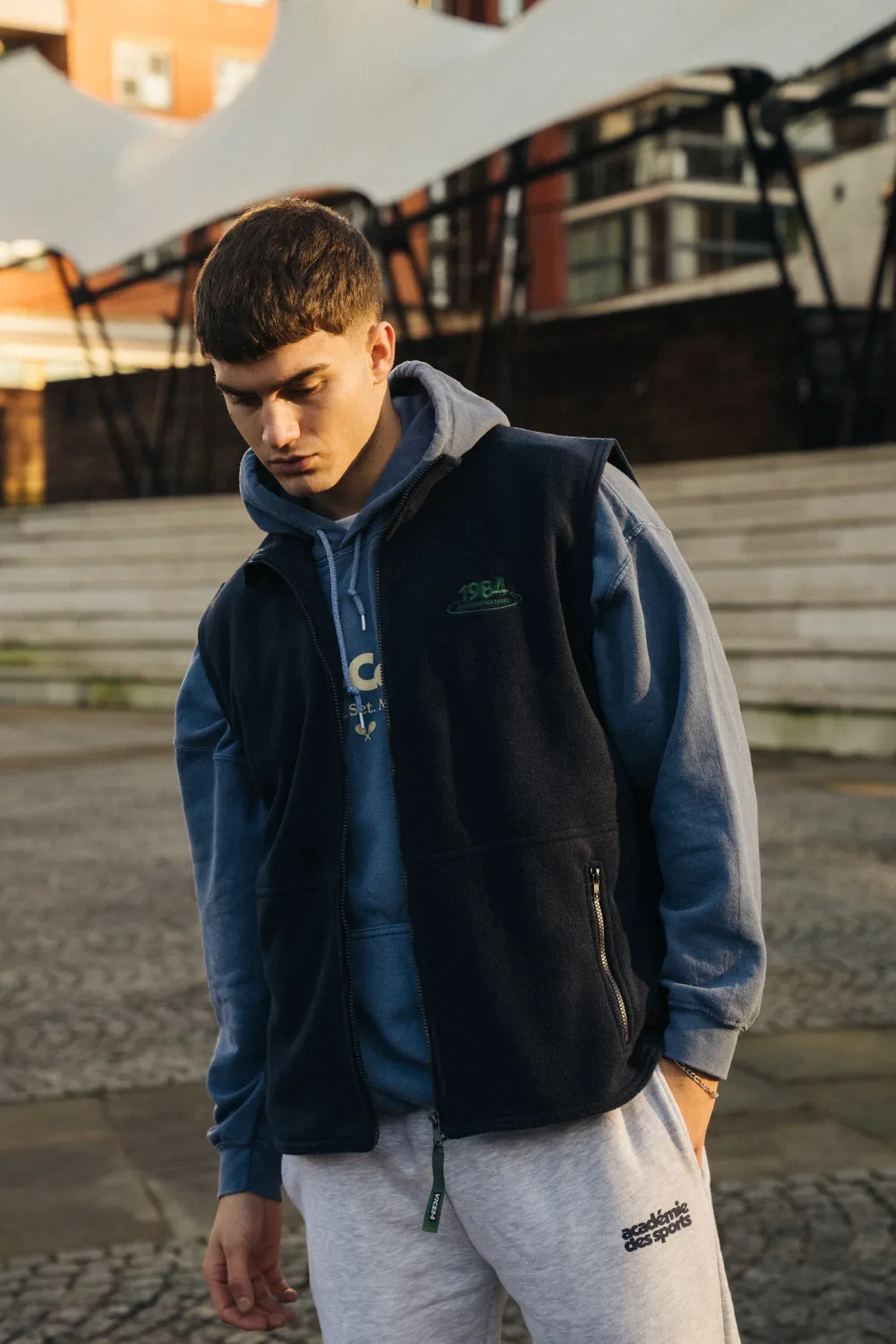 Vice 84 'Disc' Fleece Gilet - Forest Green / Navy