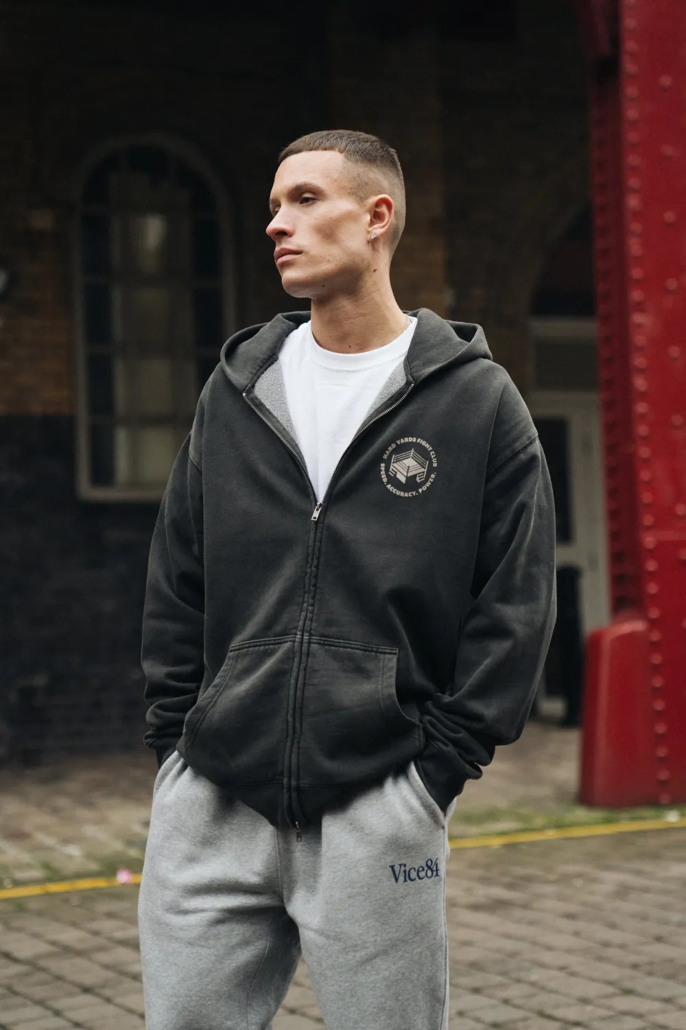 Vice 84 'Hard Yards' Faded Zip Up Hoodie - Black