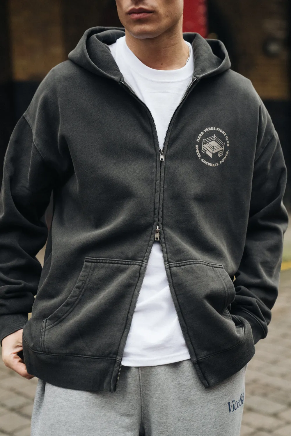 Vice 84 'Hard Yards' Faded Zip Up Hoodie - Black