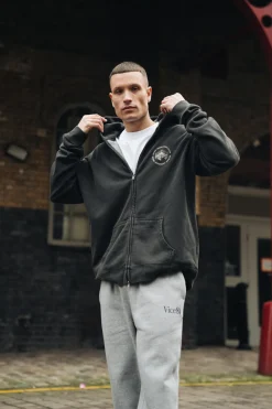 Vice 84 'Hard Yards' Faded Zip Up Hoodie - Black