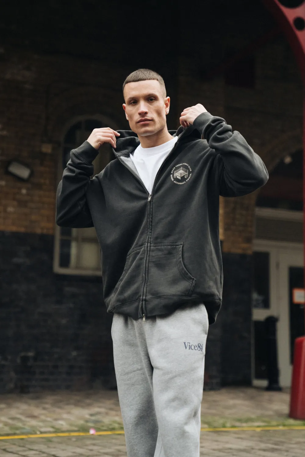 Vice 84 'Hard Yards' Faded Zip Up Hoodie - Black