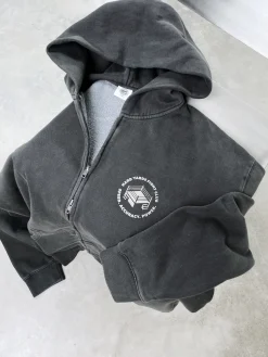 Vice 84 'Hard Yards' Faded Zip Up Hoodie - Black