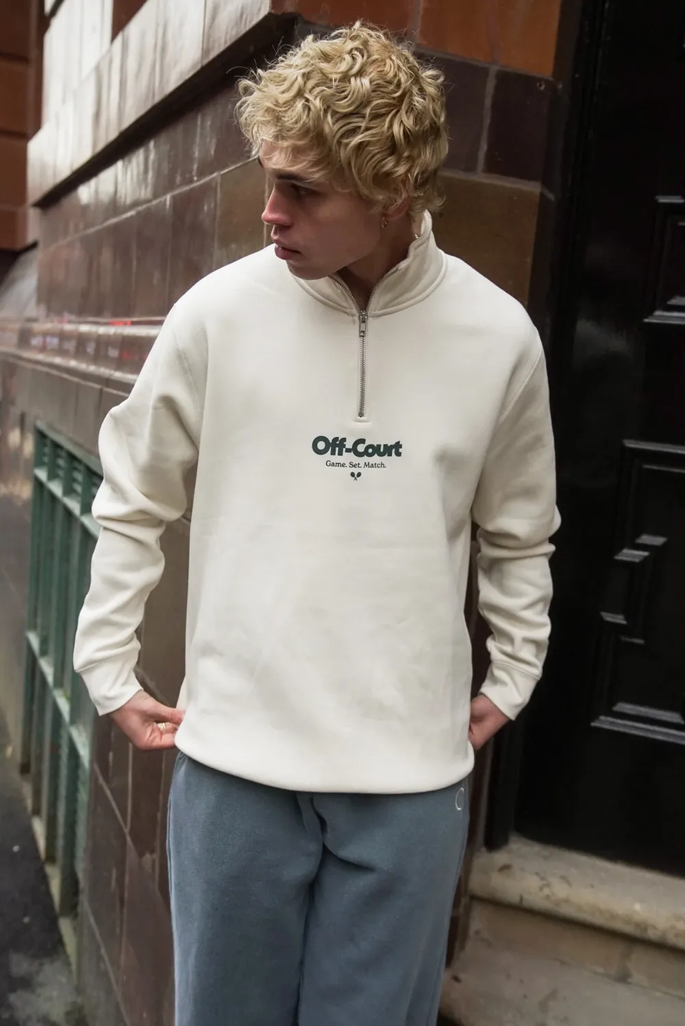 Vice 84 'Off-Court GSM' 1/4 Zip Sweater - Ecru
