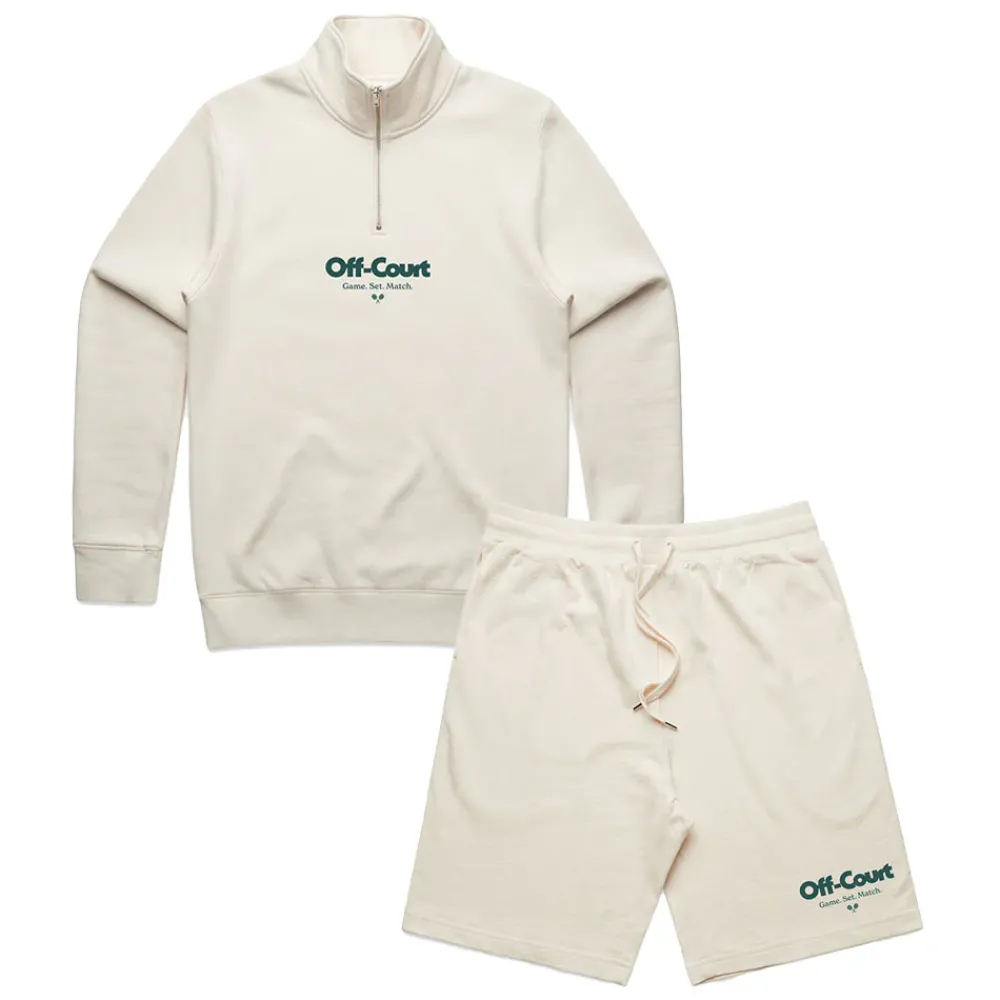 Discounted Bundles Vice 84 'Off-Court GSM' Half Zip Sweater & Shorts Set - Ecru