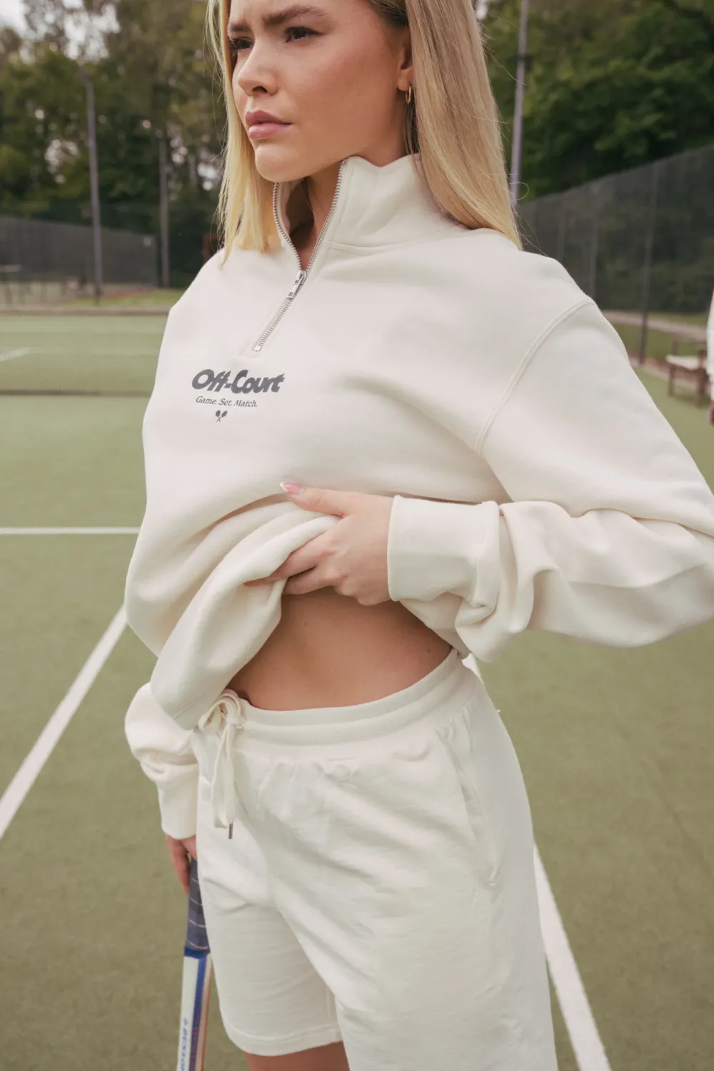 Discounted Bundles Vice 84 'Off-Court GSM' Half Zip Sweater & Shorts Set - Ecru