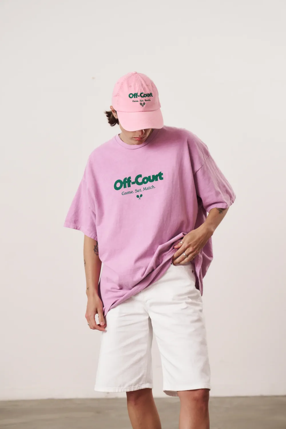 Vice 84 'Off-Court GSM' Vintage Washed Tee Twinpack - Pink/Cream