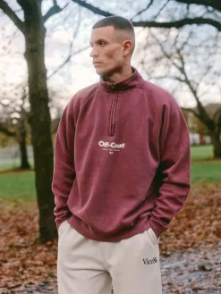 Vice 84 'Off-Court GSM' Washed 1/4 Zip Sweater - Maroon
