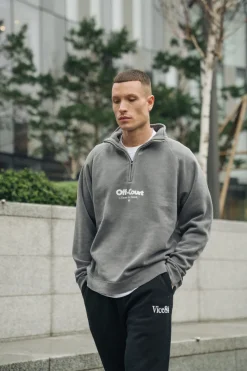 Vice 84 'Off-Court GSM' Washed 1/4 Zip Sweater - Charcoal